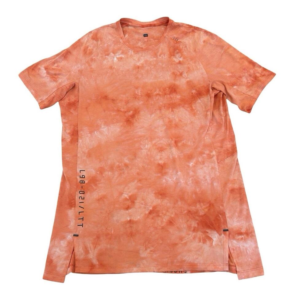 Lululemon Mens Always Agile Short Sleeve T Shirt Size M Coral Orange Diamond Dye